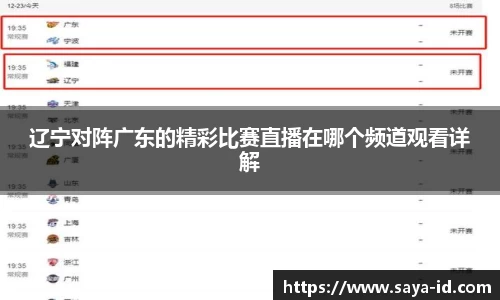 米乐YY易游辽宁对阵广东的精彩比赛直播在哪个频道观看详解